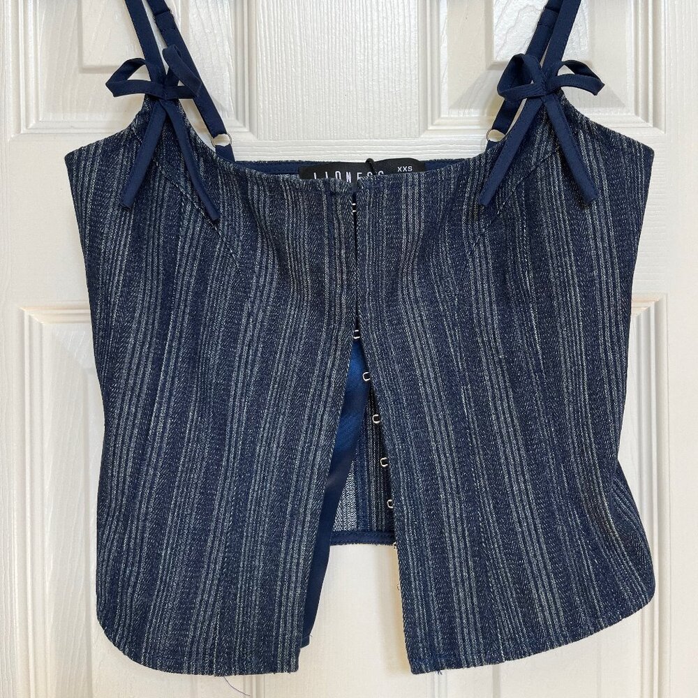 Lioness Charismatic Denim Corset Dark Pinstripe - NWT size 0/XXS